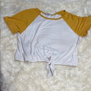 Mustard and white crop top